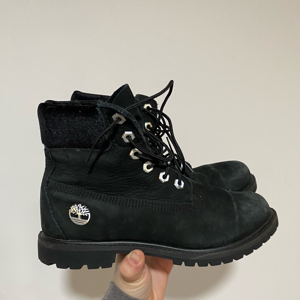 Black and Silver Timberland boots
